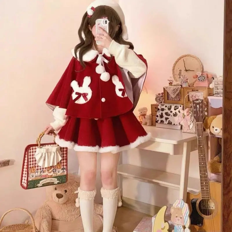 kawaii red dress Kawaii Red Polka Dot Christmas Dress Vintage Lolita Long Sleeve - SOS MEME CLUB
