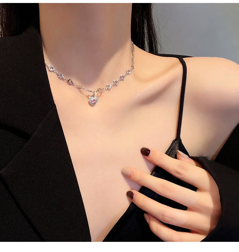 Pink Diamond Love Necklace - Pink Pink