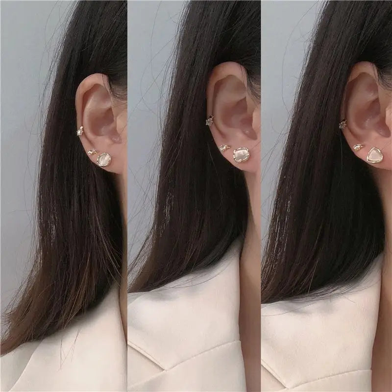 3 Pair Set: Faux Crystal Alloy Earring-1