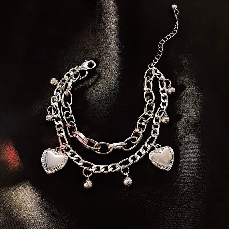 Alloy Heart Double-Layered Bracelet-1