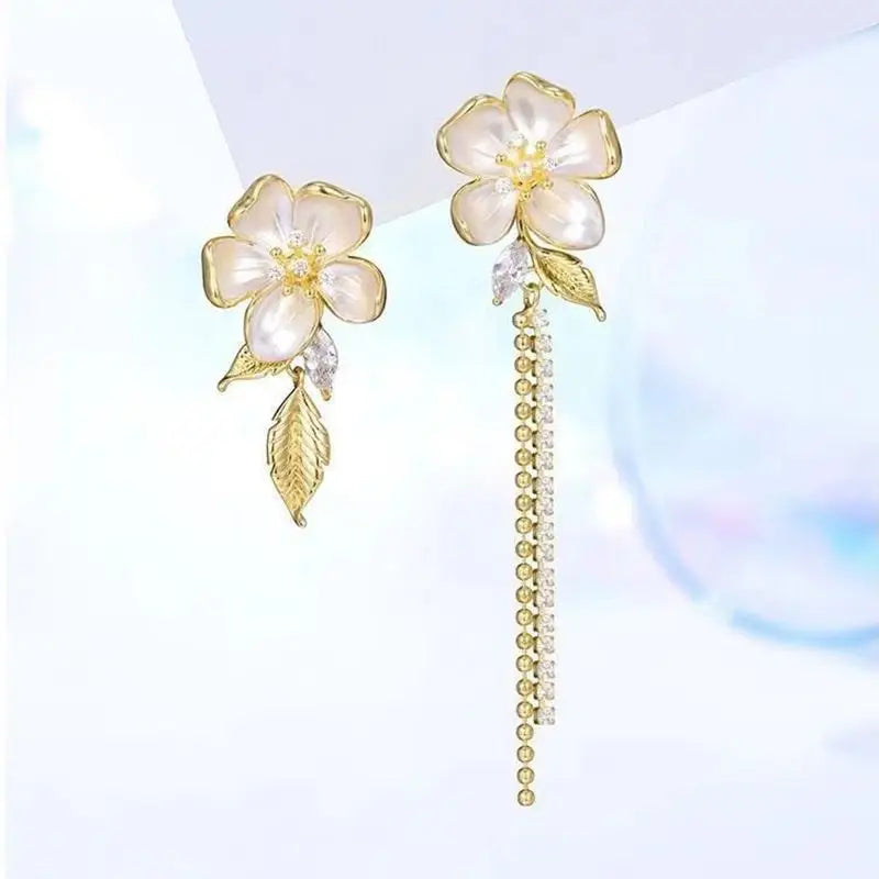 Asymmetrical Flower Rhinestone Drop Earring-1