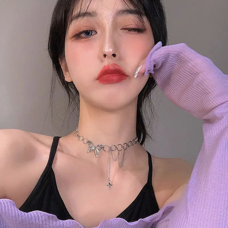 Butterfly Pendant Choker-1