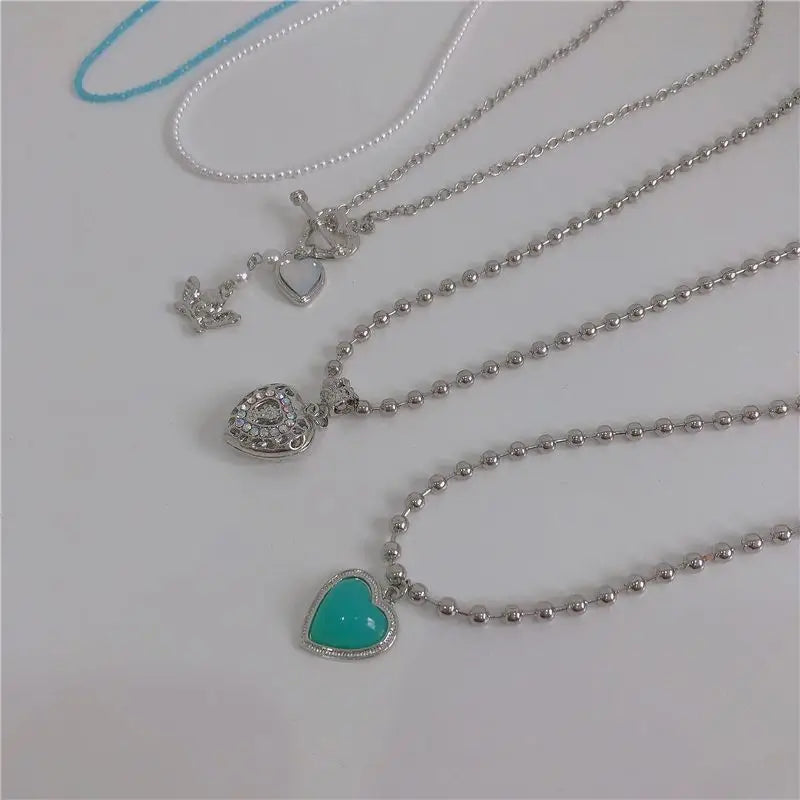 Heart & Angel Pendant Alloy Necklace-2