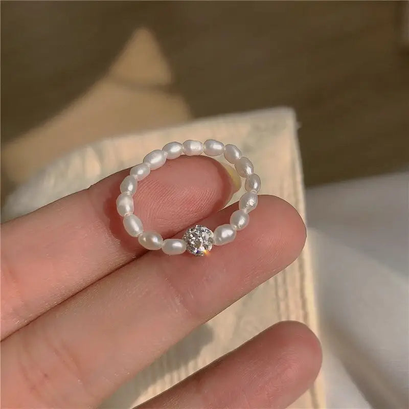Rhinestone Faux Pearl Ring-1