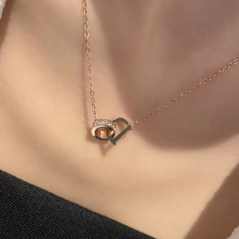 Rhinestone Pendant Stainless Steel Necklace-1