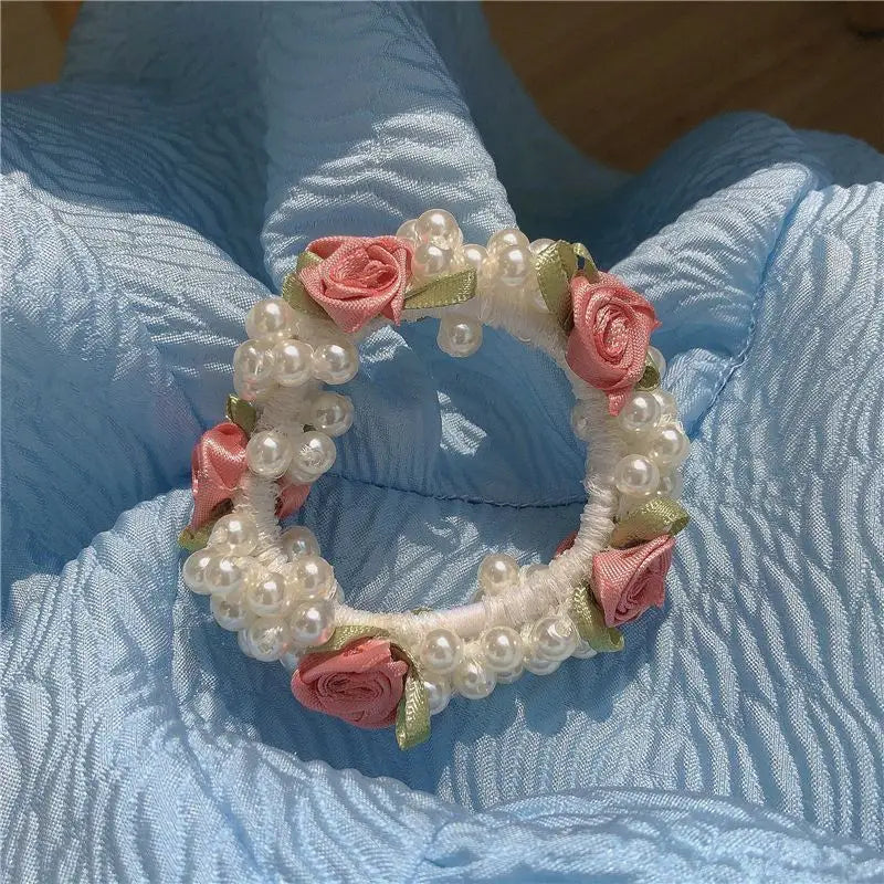 Rose Faux Pearl Hair Tie-1