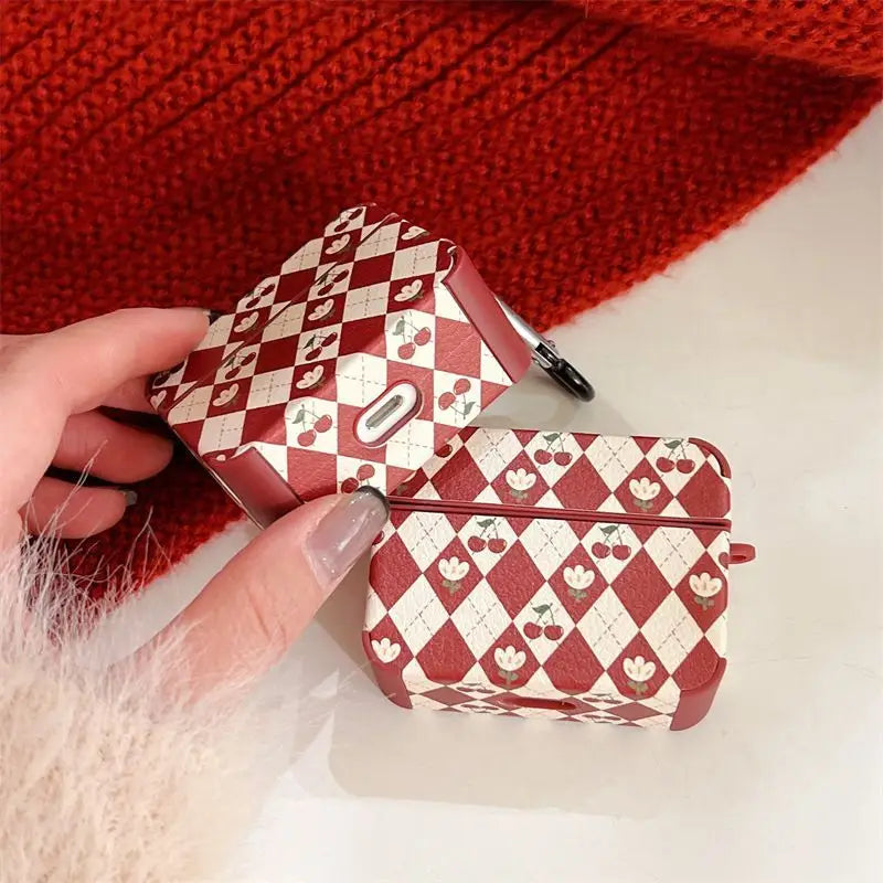 Argyle Cherry Flower AirPods Earphone Case Skin-3