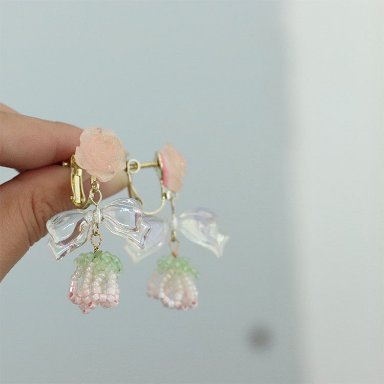 Rose Flower Bow Earrings - Heartzore Heartzore