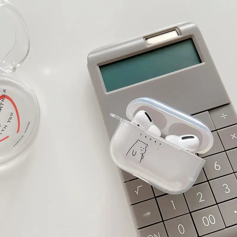 Bear Print Transparent AirPods Earphone Case Skin PE225 -