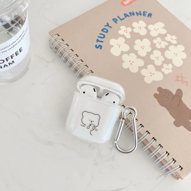 Bear Print Transparent AirPods Earphone Case Skin PE551 -
