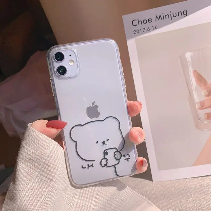 Bear Print Transparent Phone Case - iPhone 12 Pro Max / 12 Pro / 12 / 12 mini / 11 Pro Max / 11 Pro / 11 / SE / XS Max / XS / XR / X / SE 2 / 8 / 8 Plus / 7 / 7 Plus / 6 / 6 Plus-11