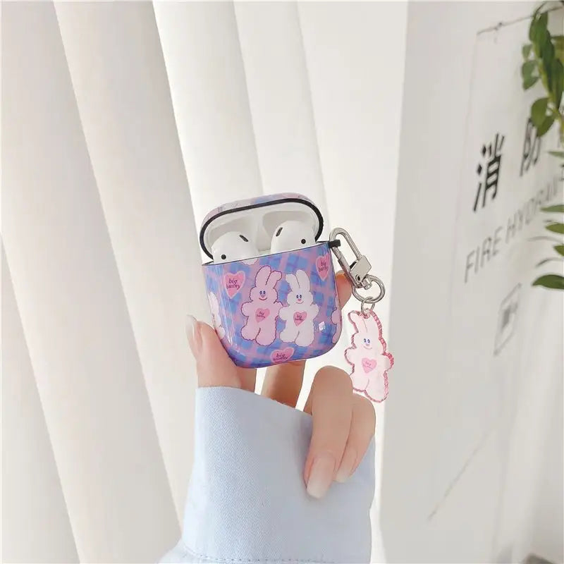 Blue Plaid Rabbit AirPods Case Protection Cover-2