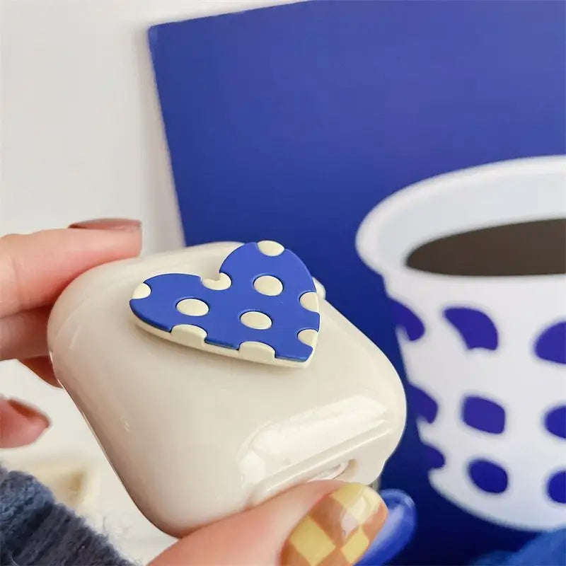 Blue Polka Dot Heart AirPods Earphone Case Skin-3