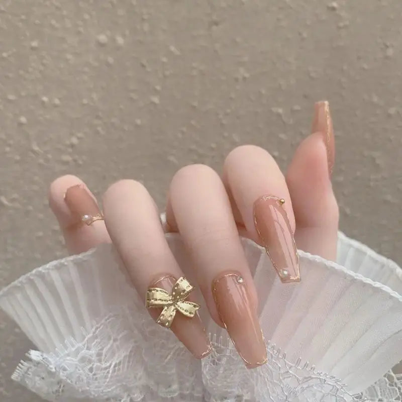 Bow Faux Nail Tips N11 - Nude / One Size - Hand Fashion