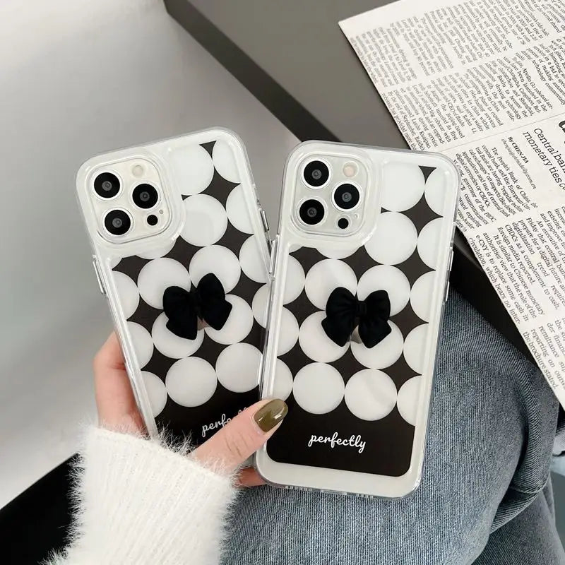 Bow Polka Dot Transparent Phone Case - iPhone 13 Pro Max /