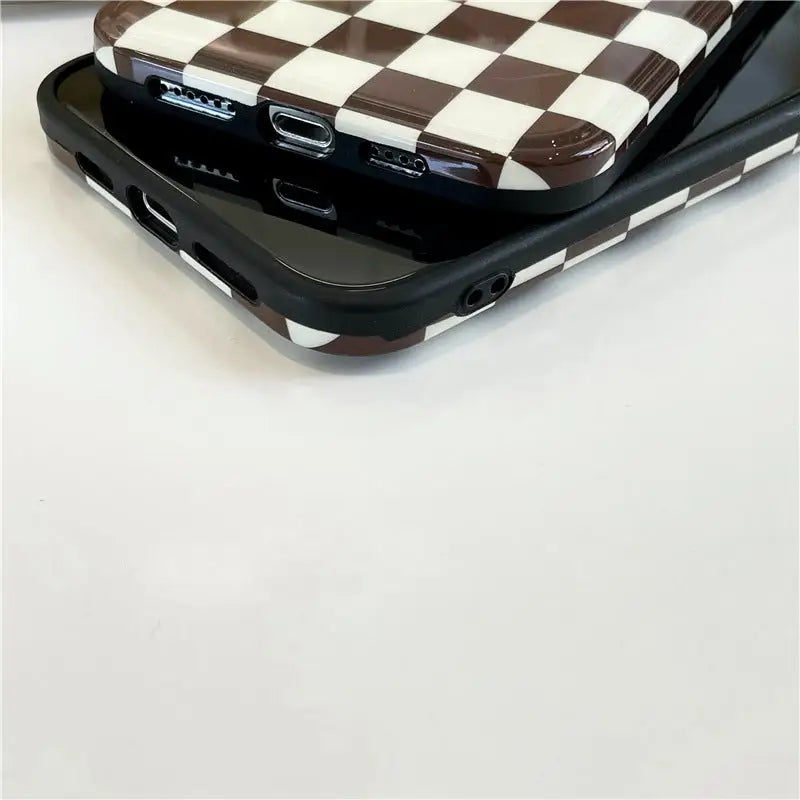 Brown Grid Printing With Croissant Holder iPhone Case BP278