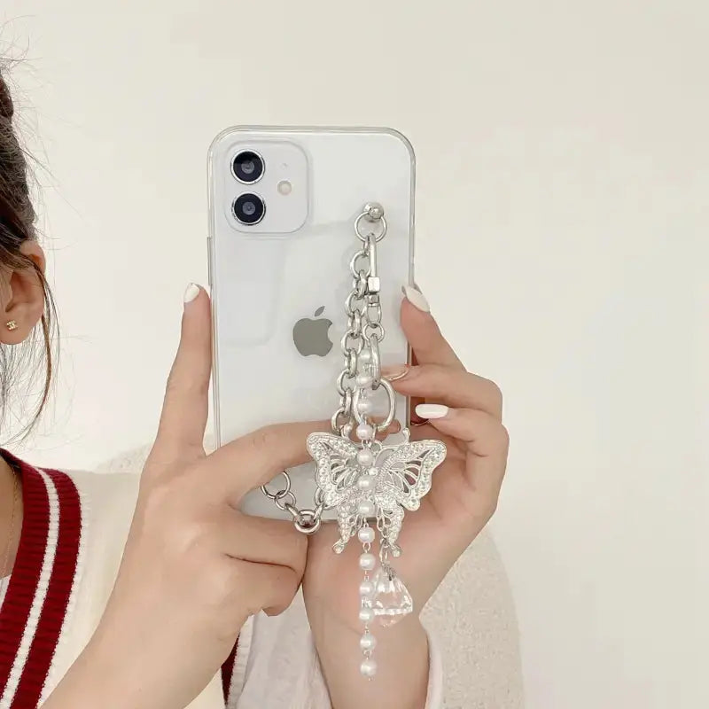 Butterfly With Black Pearls Chain iPhone Case W129 - iphone