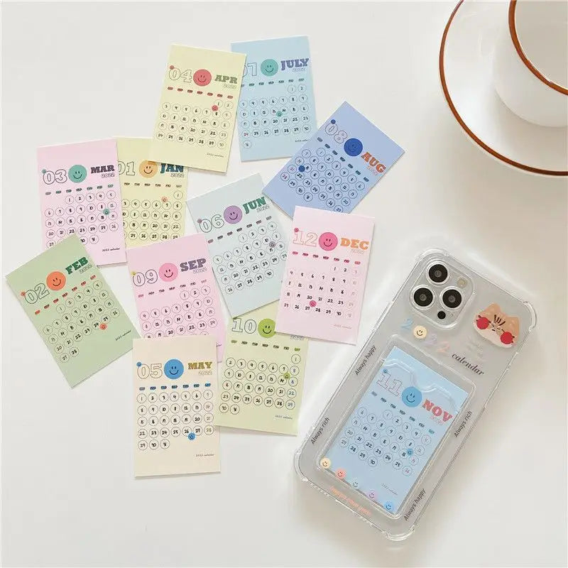 Calendar 2022 Transparent Phone Case - iPhone 13 Pro Max / 13 Pro / 13 / 12 Pro Max / 12 Pro / 12 / 11 Pro Max / 11 / XS Max / XR / XS / X / 8 Plus / 7 Plus-24