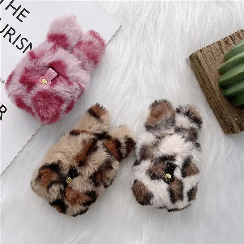Chenille Leopard Print Rabbit Ear Airpods Earphone Case Cover-9
