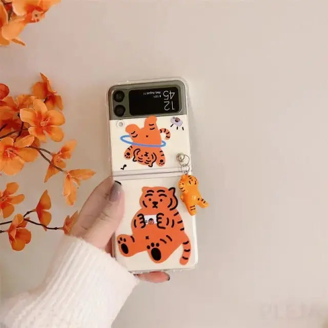 Cute Tiger Pendant Phone Case For Samsung Galaxy Z Flip3