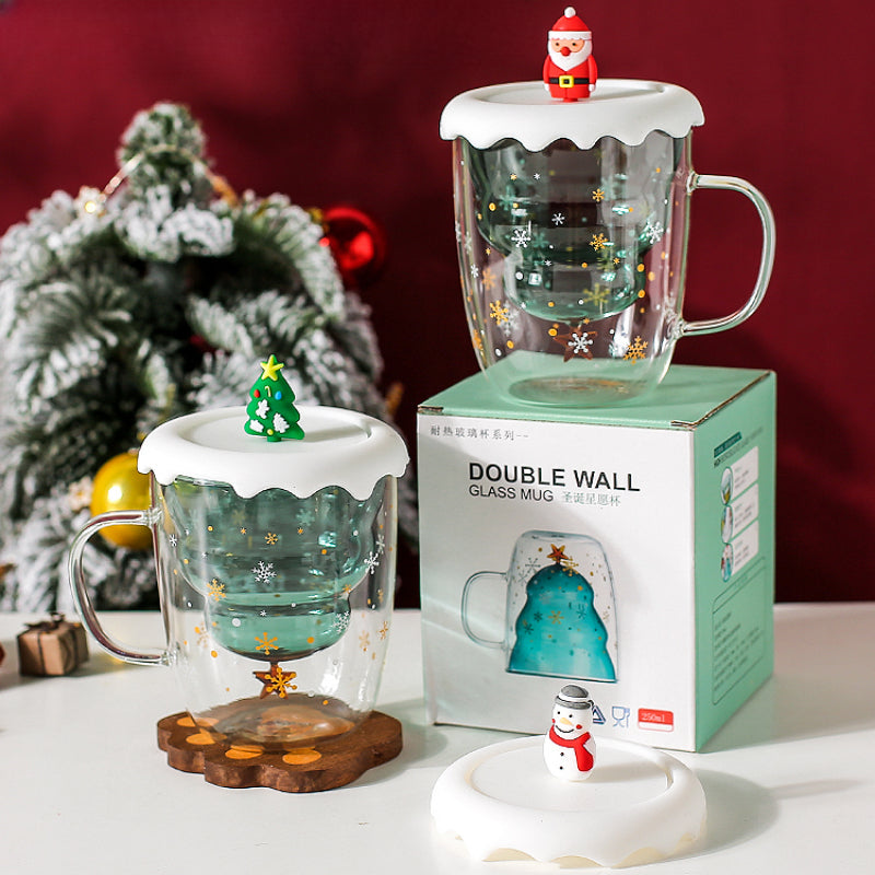 Christmas Tree Double-Layer Glass Cup