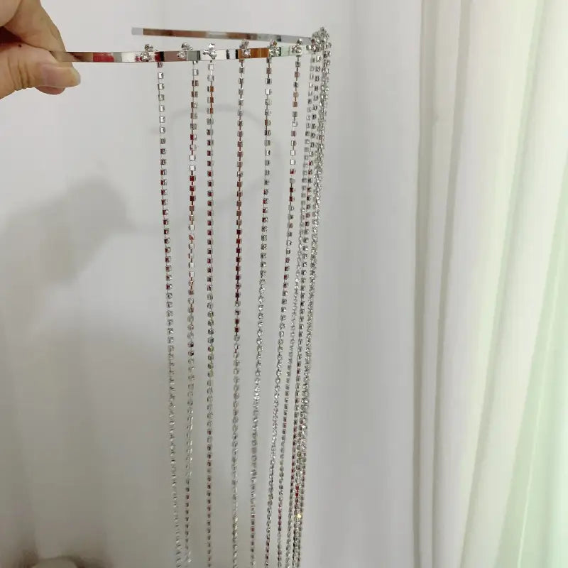 Diamond Tassel Headband Hairband - Silver - HAIR ACCESSORIES