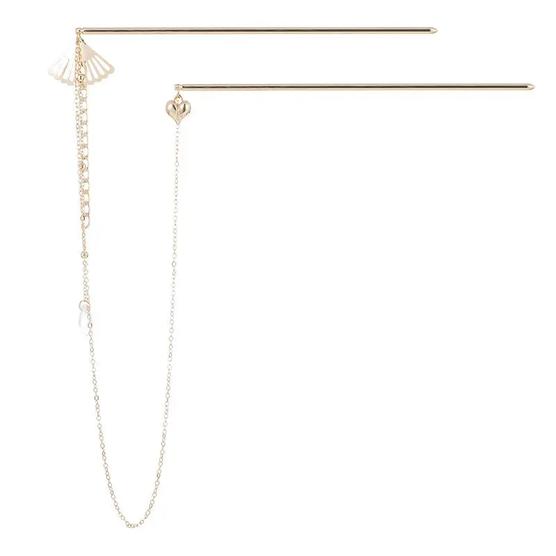 Double Fan-shaped Style Streamer Hairpin - Gold - HAIR