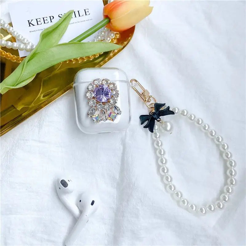 Embellished Flower Faux Pearl Hand Chain AirPods Earphone