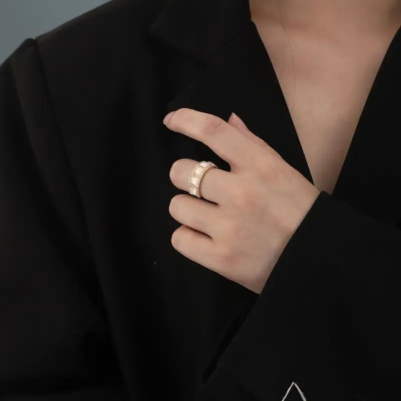 Faux Cat Eye Stone Alloy Open Ring TY90 - Gold / One Size -