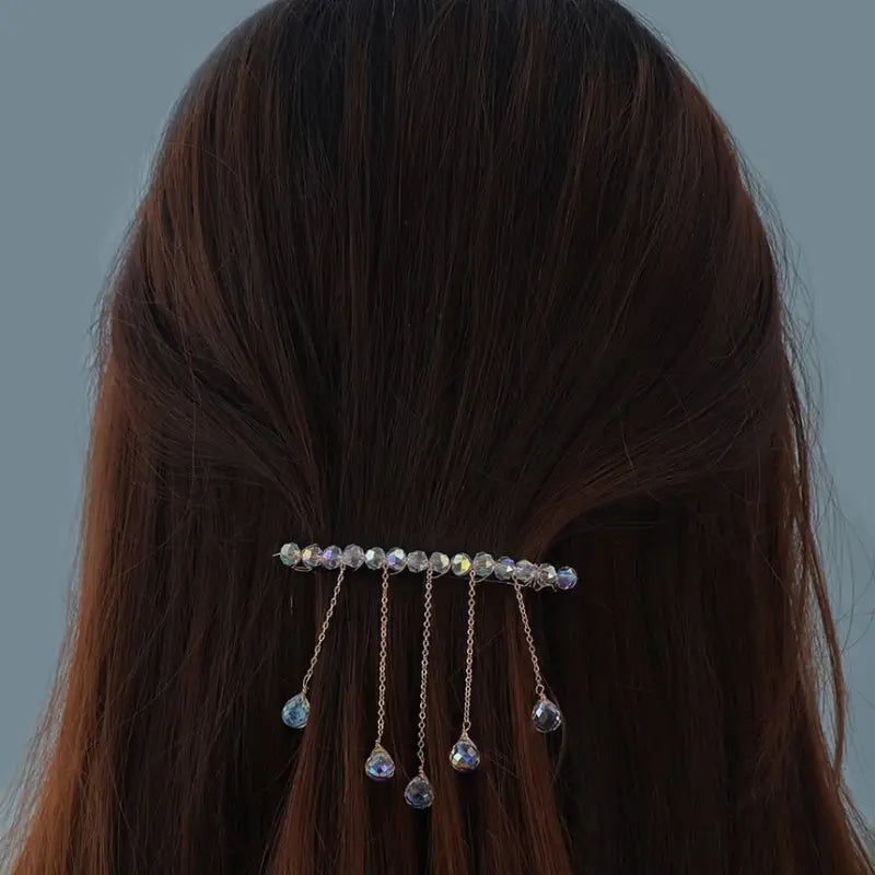 Faux Crystal Fringed Hair Clip TY82 - White & Gold / One