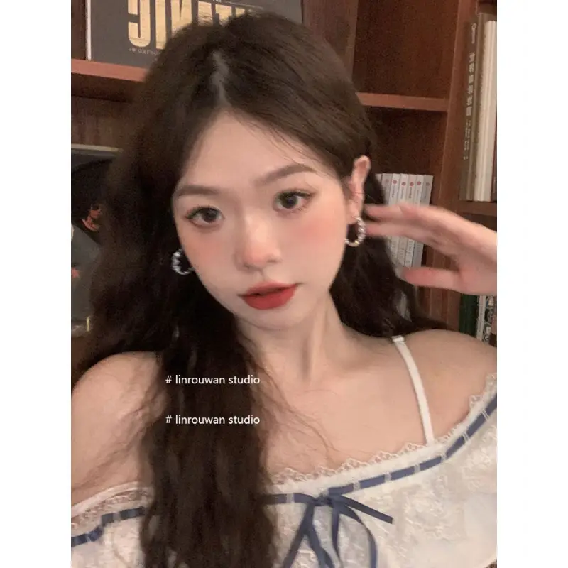 Faux Crystal Open Hoop Earring Wd164 - Hoop Earring / White