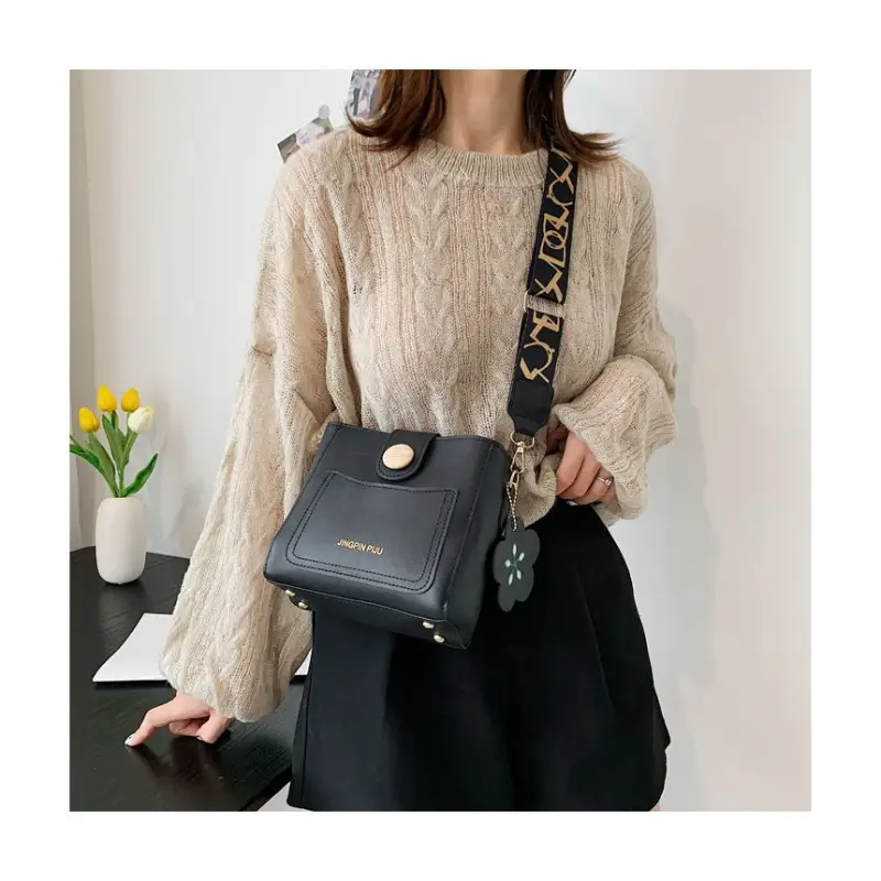 Faux Leather Printed Strap Bucket Bag LA28 - Messenger Bags