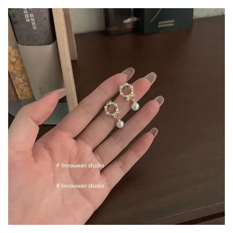 Faux Pearl Alloy Dangle Earring Wd171 - Silver Stud / White