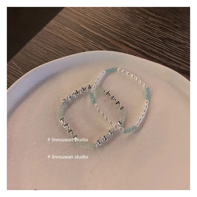 Faux Pearl Bracelet Wd152 - Bracelet / Blue & White - Arm