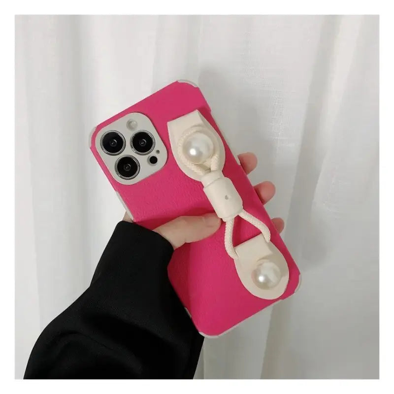 Faux Pearl Hand Strap Phone Case - Samsung-11