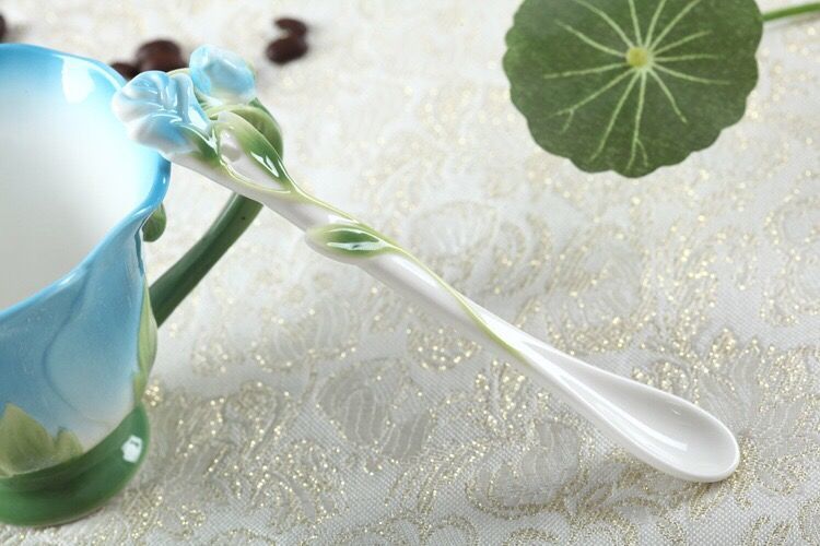 3D Rose Coffee Tea Cup and Saucer Spoon - Pink Pink