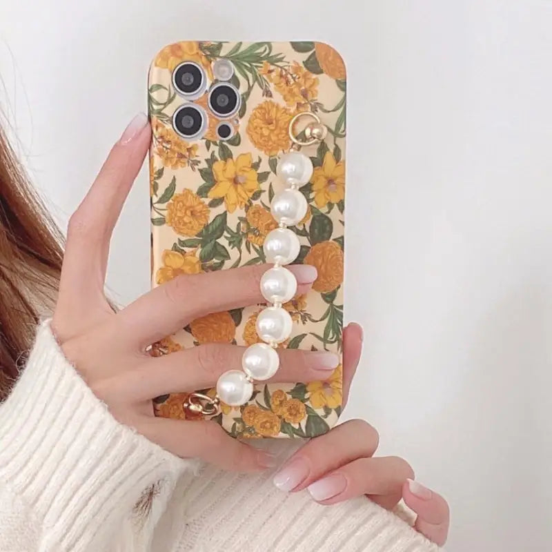 Floral Print Phone Case With Hand Chain - iPhone 7 / 7 Plus