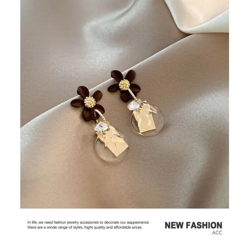 Flower Acrylic Rhinestone Dangle Earring Wd56 - Gold / One