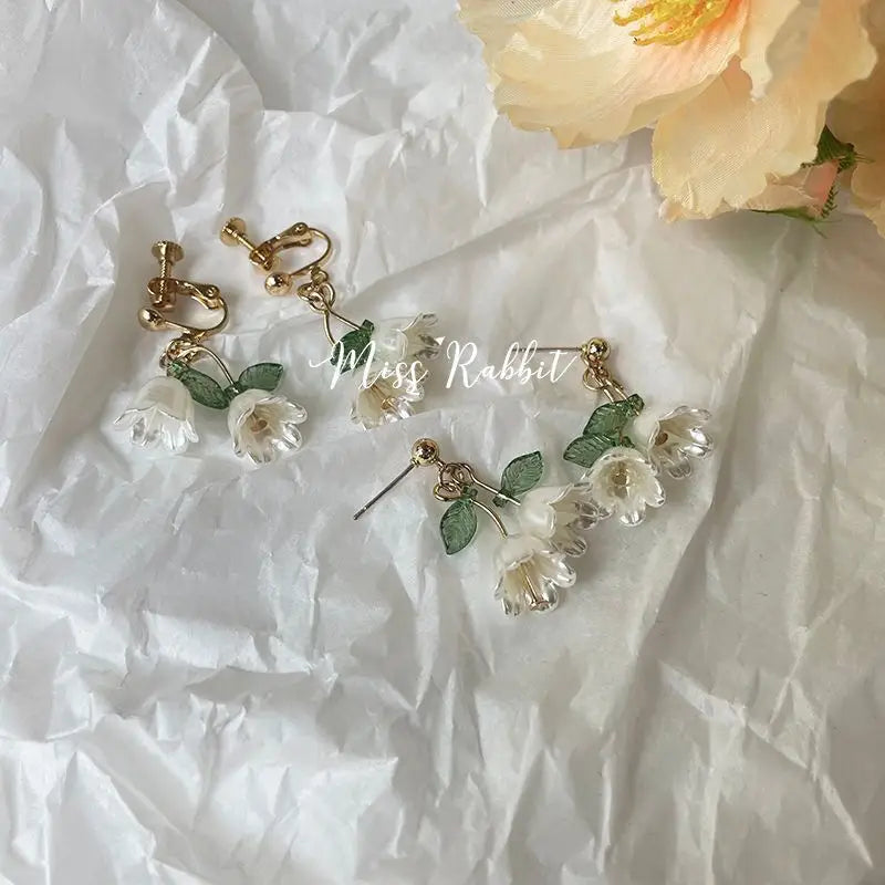 Flower Drop Earring / Clip-On Earring W194 - Fancy Earrings