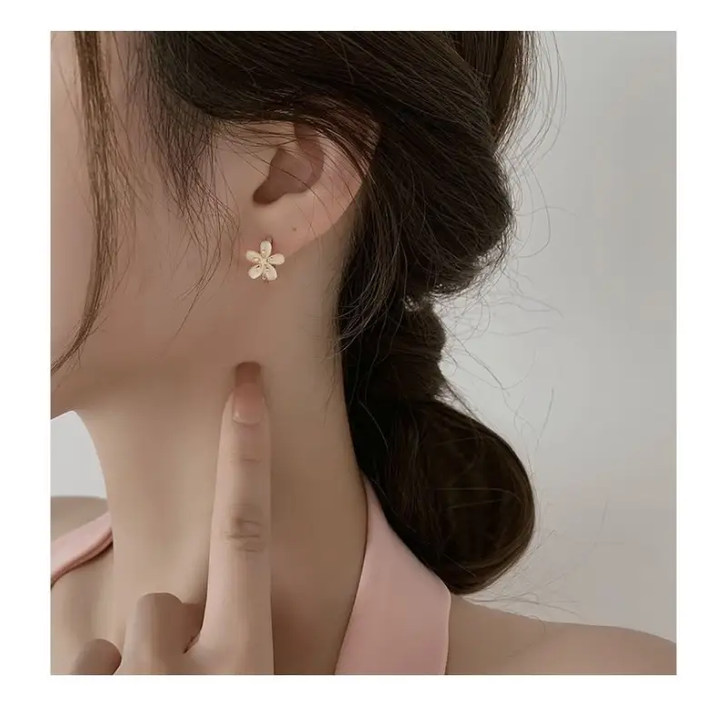 Flower Faux Cat Eye Stone Alloy Earring WD198 - Gold / One