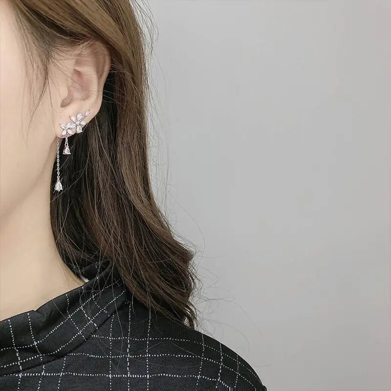 Flower Rhinestone Sterling Silver Earring CG131 - Silver /