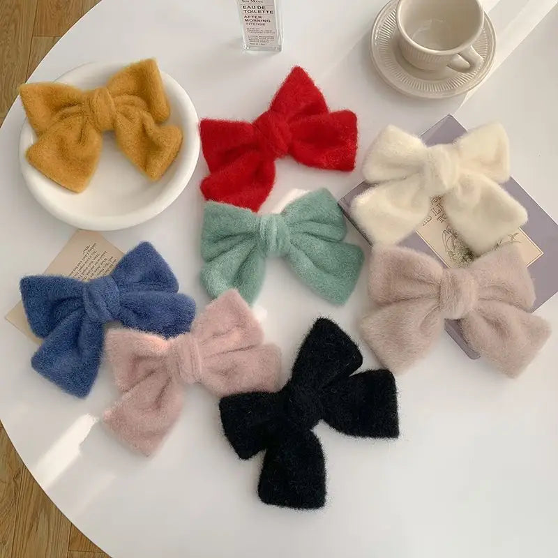 Fluffy Bow Hair Clip HA89 - Hair Fashion Accessories