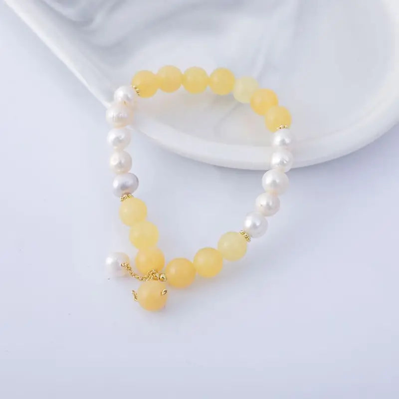 Freshwater Pearl Bead Bracelet TY65 - Yellow & White / One