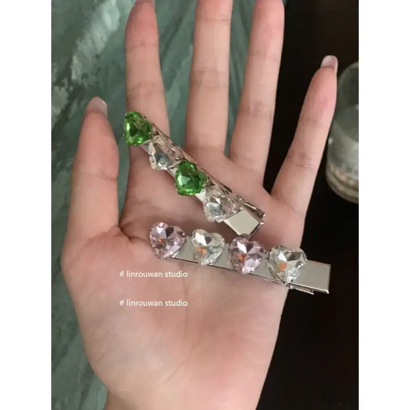 Heart Faux Crystal Hair Clip Wd162 - Green / One Size - Hair