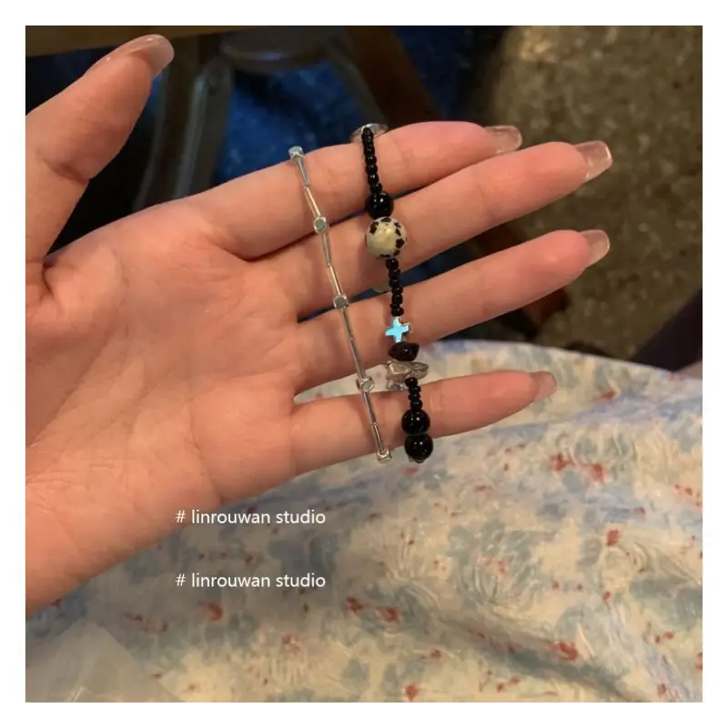 Heart Faux Crystal Layered Bracelet Wd151 - Bracelet / Black