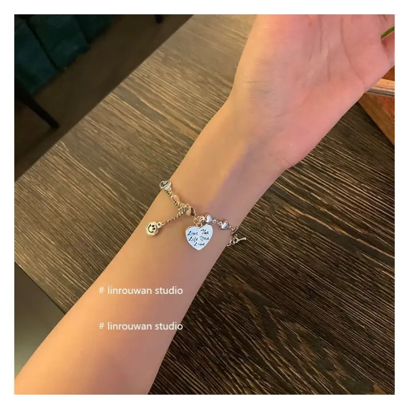 Heart Faux Pearl Alloy Bracelet Wd167 - Love Heart / Silver