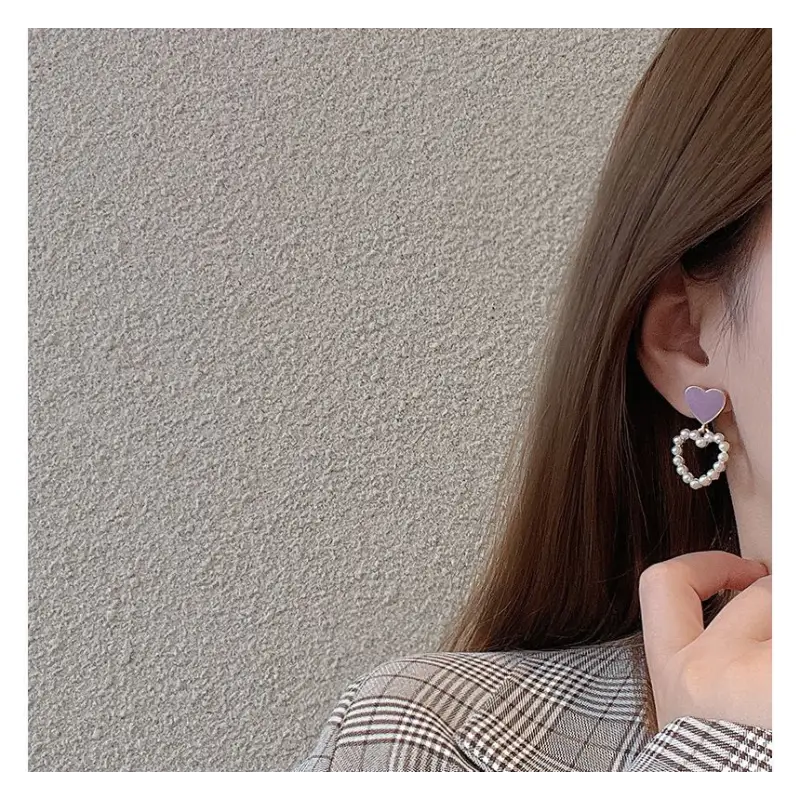 Heart Faux Pearl Alloy Dangle Earring Wd36 - Gold / One Size