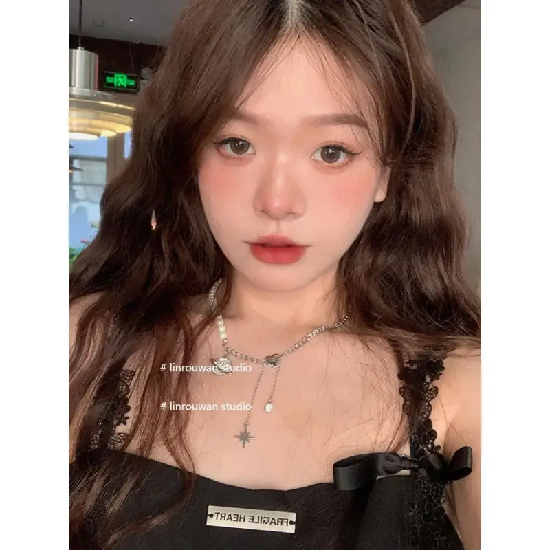 Heart Pendant Faux Pearl Alloy Necklace Wd154 - Saturn /