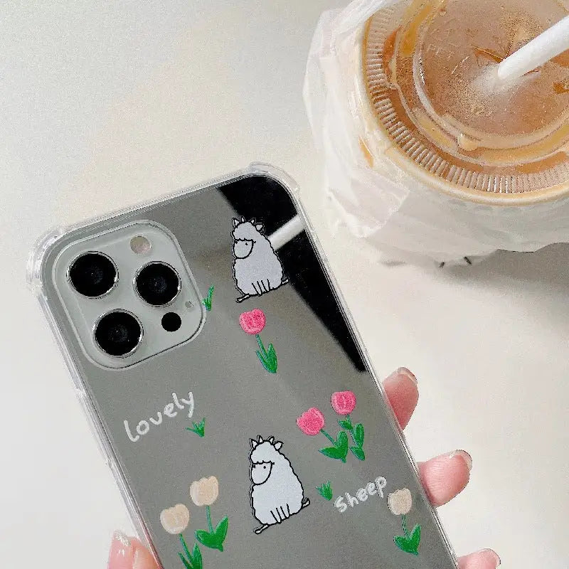 Kawaii Flower Sheep Mirror iPhone Case BP236 - iphone case