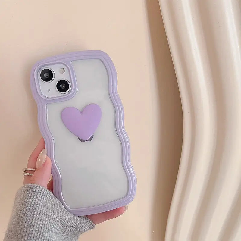 Korean Aesthetic Love Heart Wave Phone Case For iPhone 13 12